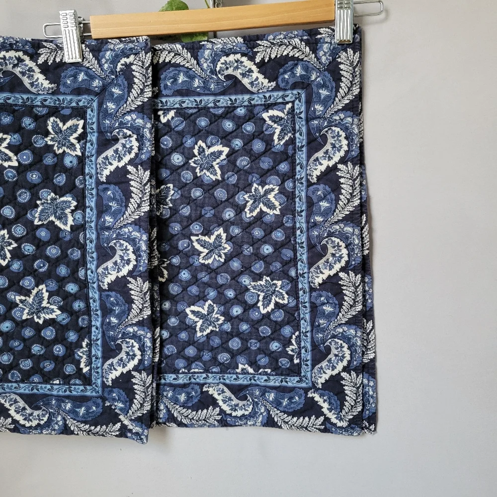 6 Vera Bradley Vintage Blue Coin‎ Leaf Print Quilted Reversible Table Placemats